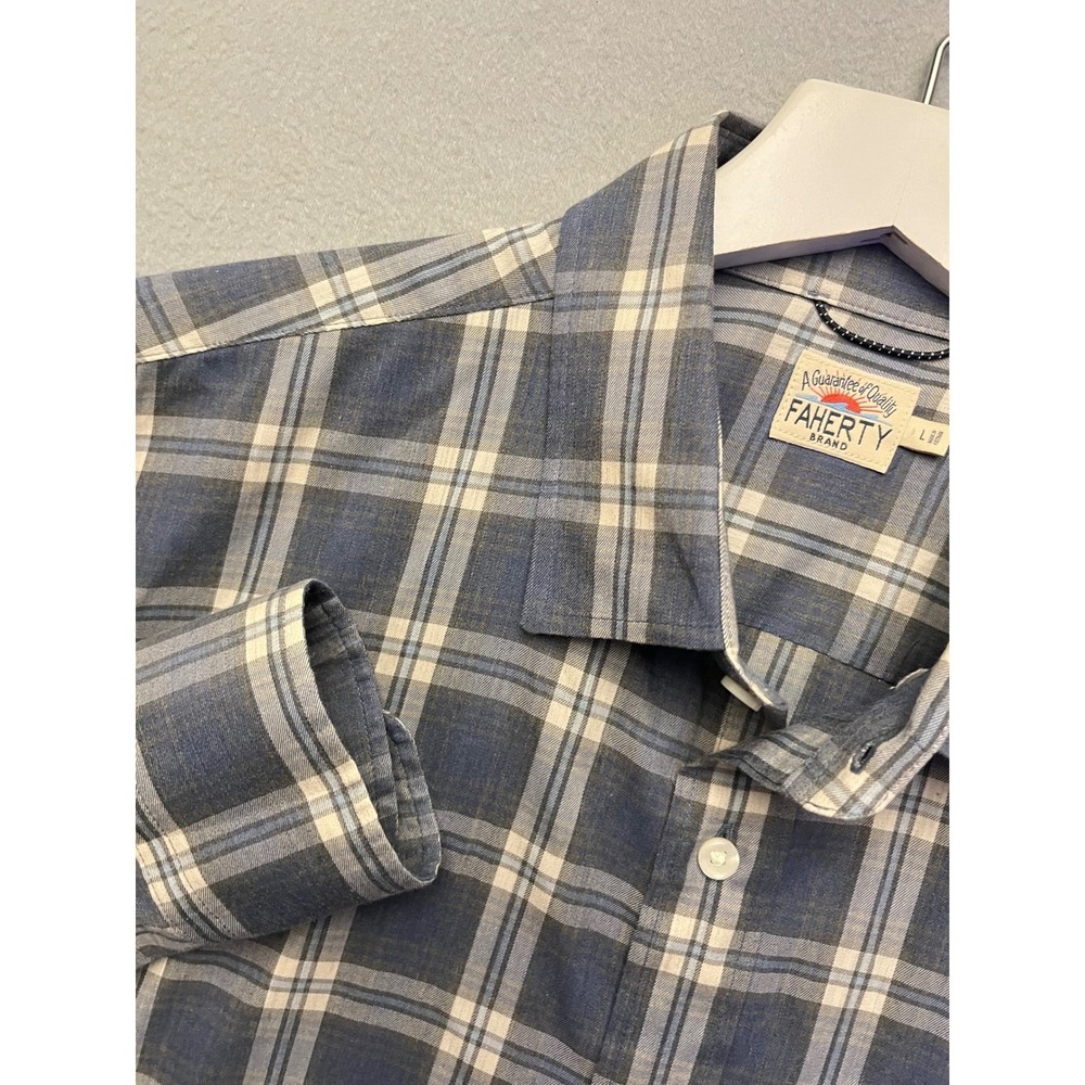Faherty Brand Mens Blue Plaid Movement Long Sleeve Button Down Shirt MWU2340 L